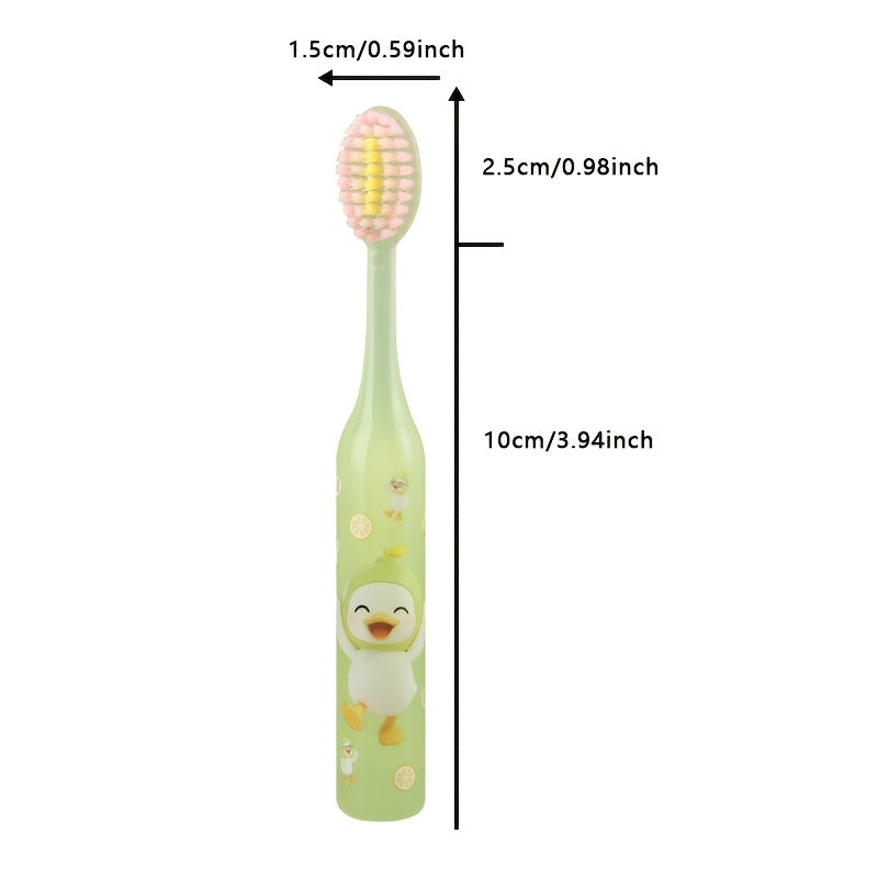 Pear and Duck High-efficiency Tooth Cleaning Toothbrush, Transparent Cartoon Handle, Small and Easy to Carry, High-density Colored Soft Hair, Efficient Cleaning, Carry It When Traveling and Entering the Park