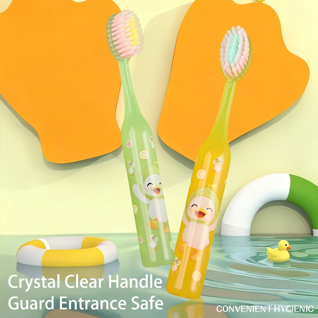 Pear and Duck High-efficiency Tooth Cleaning Toothbrush, Transparent Cartoon Handle, Small and Easy to Carry, High-density Colored Soft Hair, Efficient Cleaning, Carry It When Traveling and Entering the Park