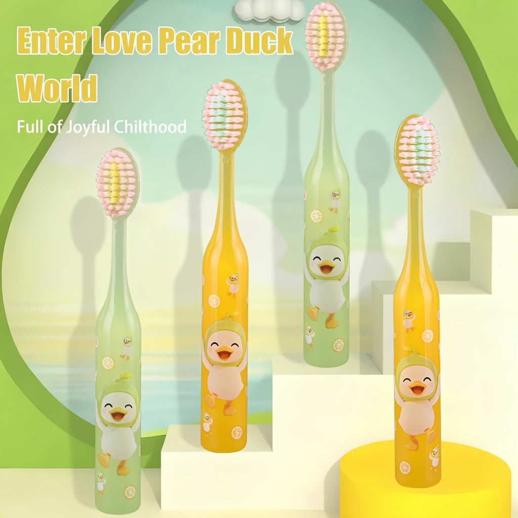 Pear and Duck High-efficiency Tooth Cleaning Toothbrush, Transparent Cartoon Handle, Small and Easy to Carry, High-density Colored Soft Hair, Efficient Cleaning, Carry It When Traveling and Entering the Park