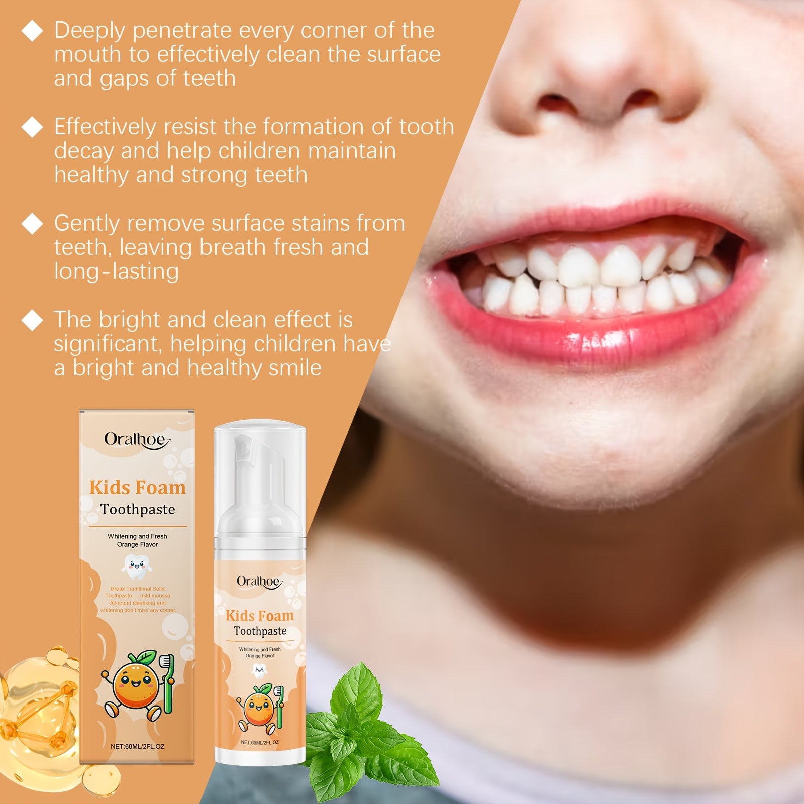 Oralhoe Toothpaste Gel Mousse - Gentle & Stain Remover, Press-to-Apply Formula for Sensitive Gums, & 's Dental Care, Non-Toxic Toothpaste (No Harsh Chemicals) - Travel-Friendly Tube