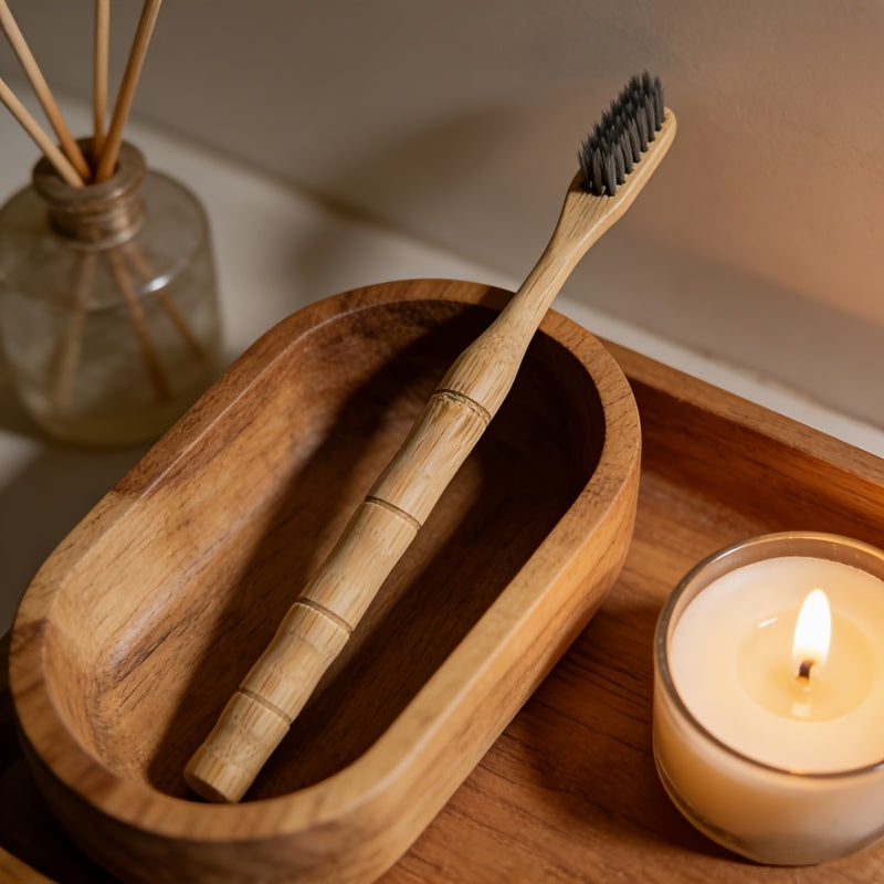 1pc Bamboo Bamboo Section Characteristic Toothbrush, Natural Bamboo Handle with Warm Texture, Narrow Head Bristle Design Flexible Deep into the Teeth, Gentle Teeth Cleaning and Gum Protection.