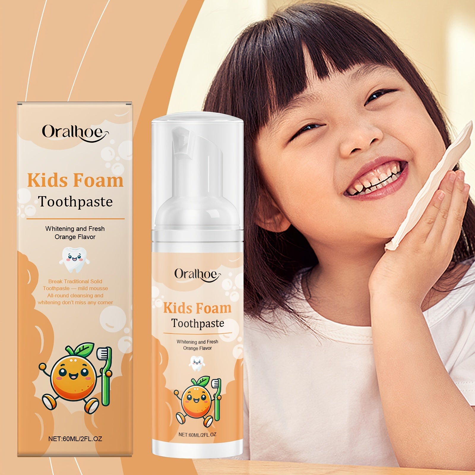 Oralhoe Toothpaste Gel Mousse - Gentle & Stain Remover, Press-to-Apply Formula for Sensitive Gums, & 's Dental Care, Non-Toxic Toothpaste (No Harsh Chemicals) - Travel-Friendly Tube
