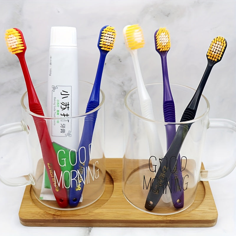 5-10 Japanese-style Wide-head Medium-soft Bristle Adult Manual Toothbrushes | Individually Packaged, 5 Colors Available, Suitable for Family Use, Daily Oral Care for Couples, Nylon Bristles