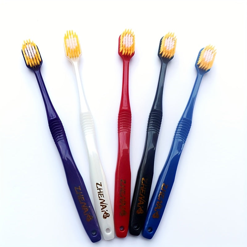 5-10 Japanese-style Wide-head Medium-soft Bristle Adult Manual Toothbrushes | Individually Packaged, 5 Colors Available, Suitable for Family Use, Daily Oral Care for Couples, Nylon Bristles