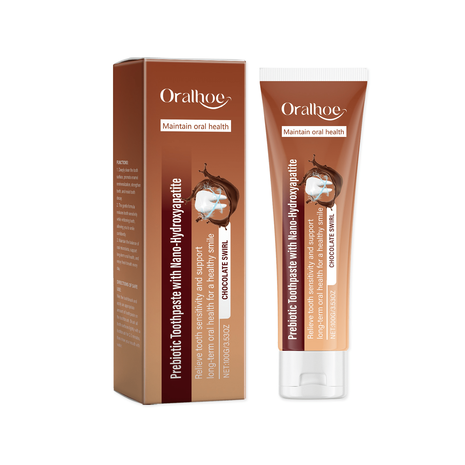 4pcs Oralhoe Chocolate Flavor Toothpaste, Oral Care& Teeth Cleansing, Plaque& Odor Removal& Teeth