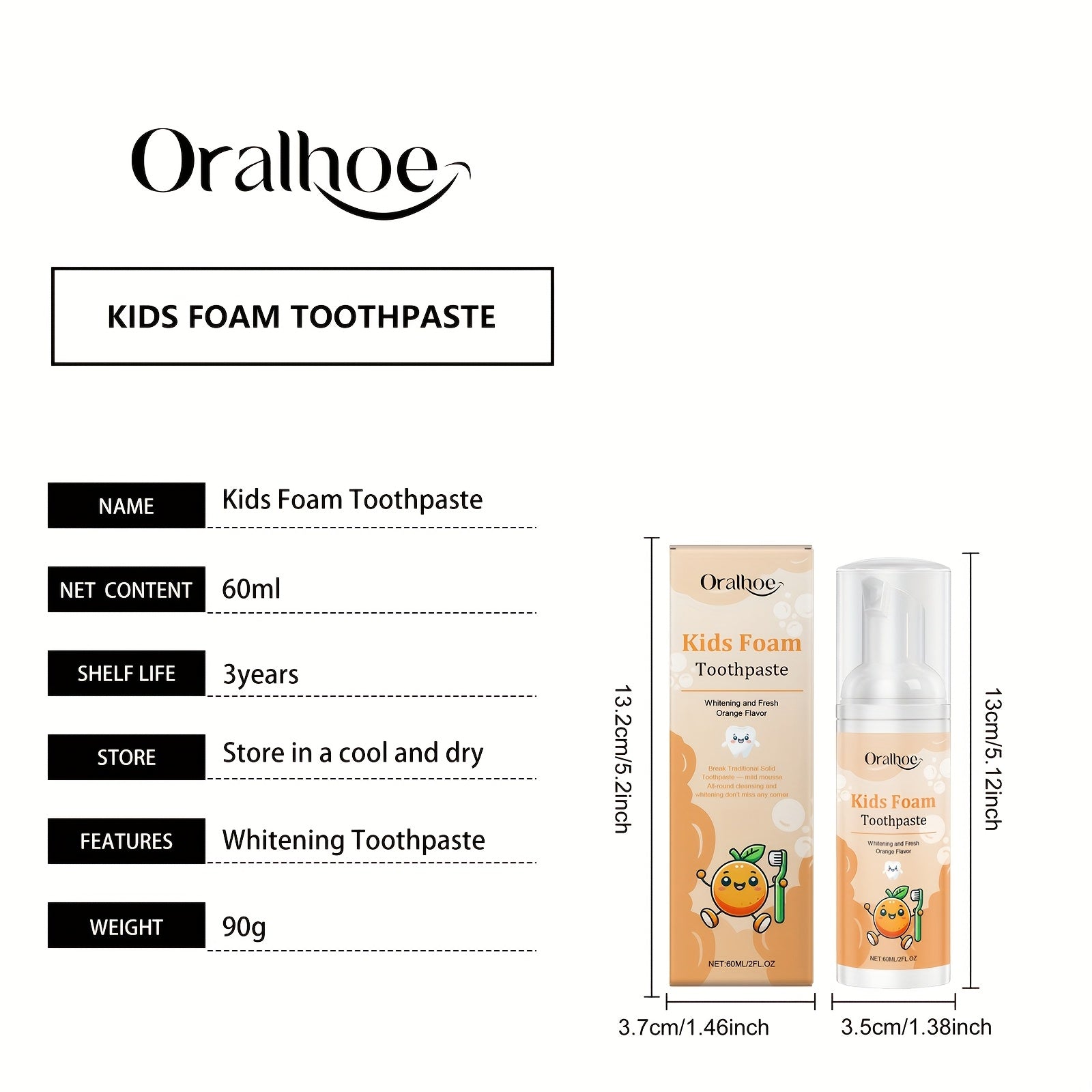 Oralhoe Toothpaste Gel Mousse - Gentle & Stain Remover, Press-to-Apply Formula for Sensitive Gums, & 's Dental Care, Non-Toxic Toothpaste (No Harsh Chemicals) - Travel-Friendly Tube