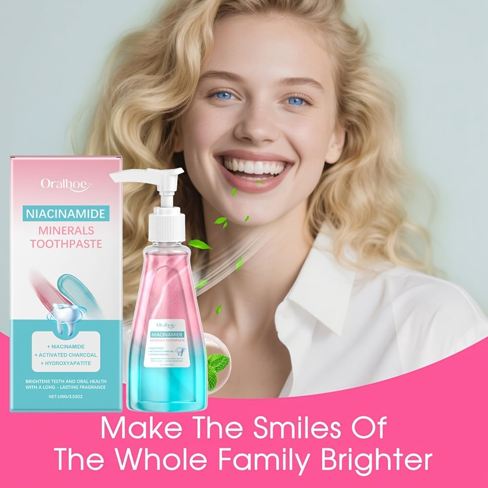 Toothpaste with Niacinamide, Breath Freshening Formula, Eliminates Plaque, Maintains Fresh Breath, Daily Oral Care, High-Quality Ingredients, Crucial for Hygiene, Family-Friendly Care, Gel Texture, Blue And Pink Packaging