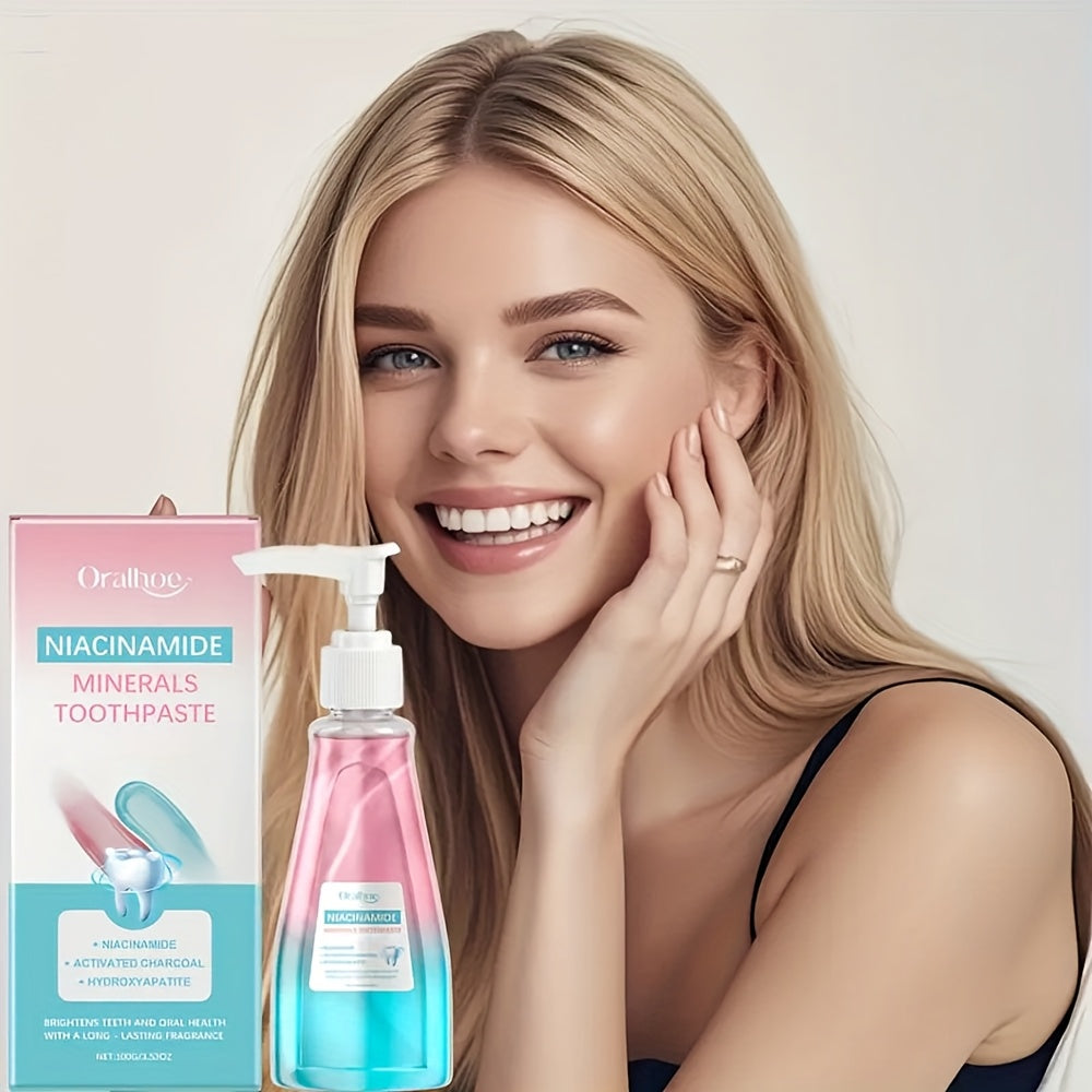Toothpaste with Niacinamide, Breath Freshening Formula, Eliminates Plaque, Maintains Fresh Breath, Daily Oral Care, High-Quality Ingredients, Crucial for Hygiene, Family-Friendly Care, Gel Texture, Blue And Pink Packaging