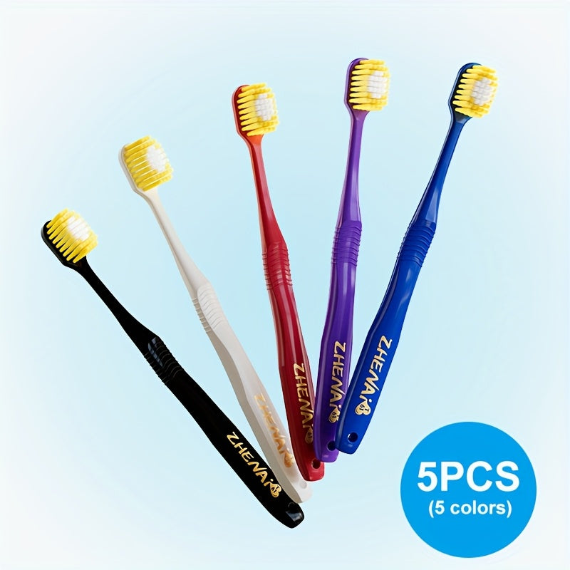 5-10 Japanese-style Wide-head Medium-soft Bristle Adult Manual Toothbrushes | Individually Packaged, 5 Colors Available, Suitable for Family Use, Daily Oral Care for Couples, Nylon Bristles