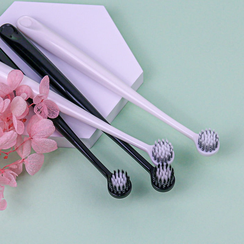Creative Small Round Head Thai Spiral Hair Couple Toothbrush Black And White with 1\u002F2 Pack Adult Bamboo Charcoal Soft Bristle Toothbrush