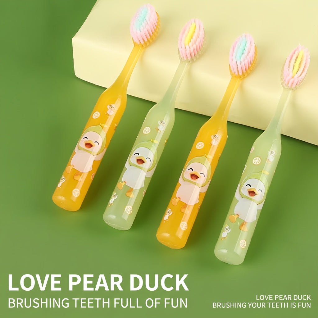 Pear and Duck High-efficiency Tooth Cleaning Toothbrush, Transparent Cartoon Handle, Small and Easy to Carry, High-density Colored Soft Hair, Efficient Cleaning, Carry It When Traveling and Entering the Park