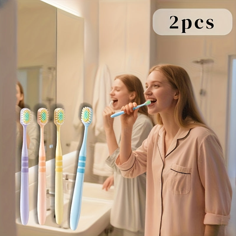 Ball Brush Head Couple Toothbrush, Soft Adult Toothbrush, Suitable for Sensitive Teeth And Gums, Suitable for Adults, Students, Super Clean Manual Toothbrush Set, Helps Whiten Teeth, Non-Slip Grip, Comfortable Handle, Dopamine Color Scheme