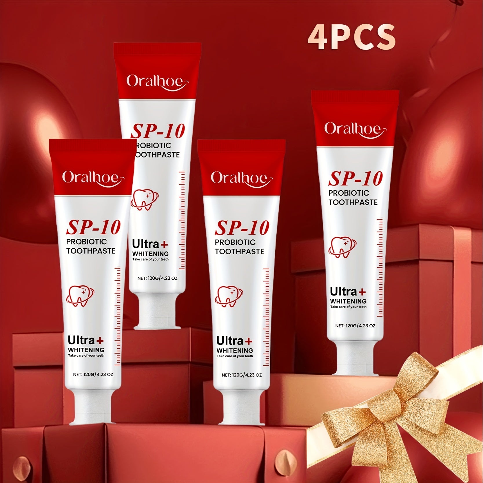 Super SP-10 Probiotic Toothpaste, Mint Extract Fresh Breath, Gentle Cleaning and Whitening Teeth Oral Care Family Kit, 120G*4