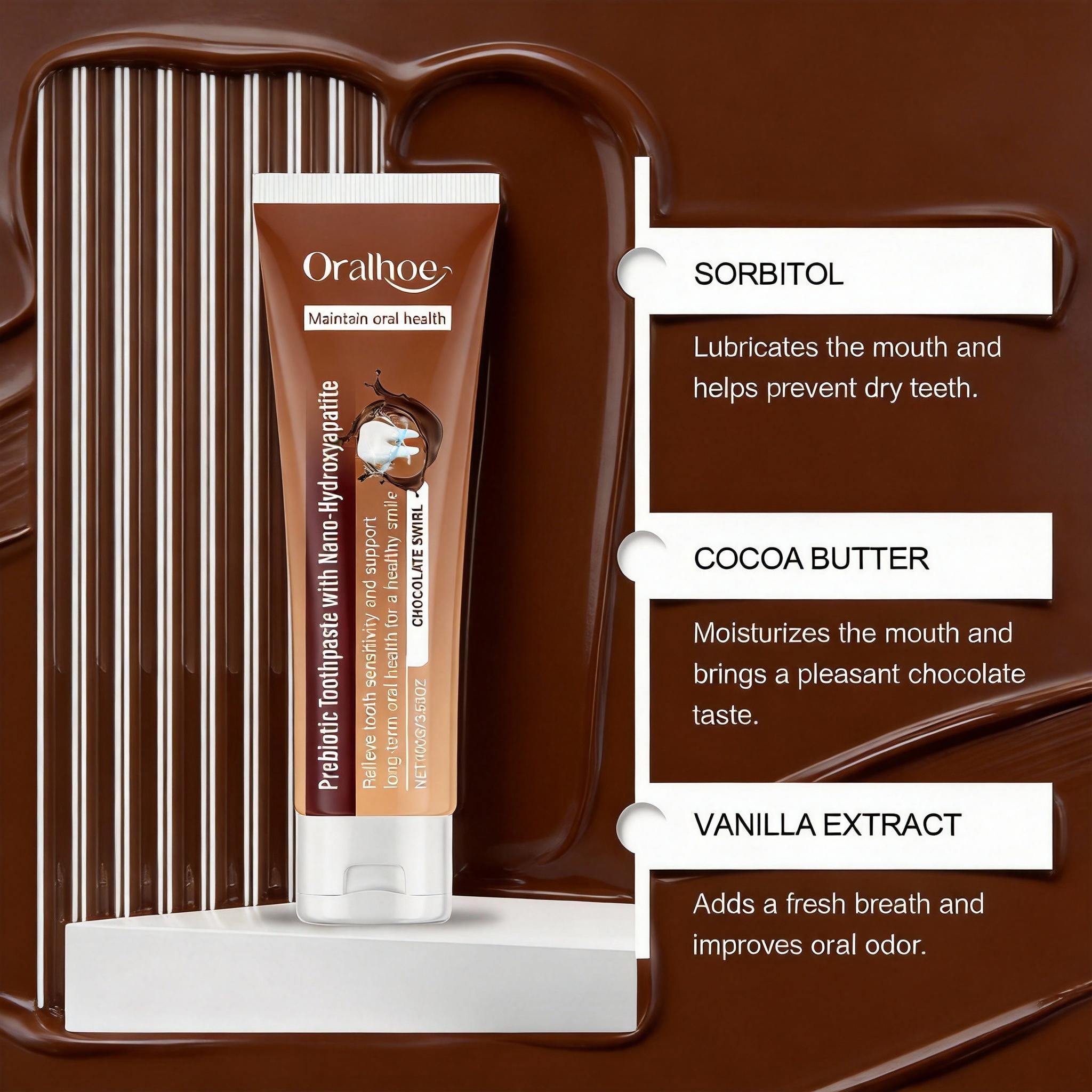 4pcs Oralhoe Chocolate Flavor Toothpaste, Oral Care& Teeth Cleansing, Plaque& Odor Removal& Teeth