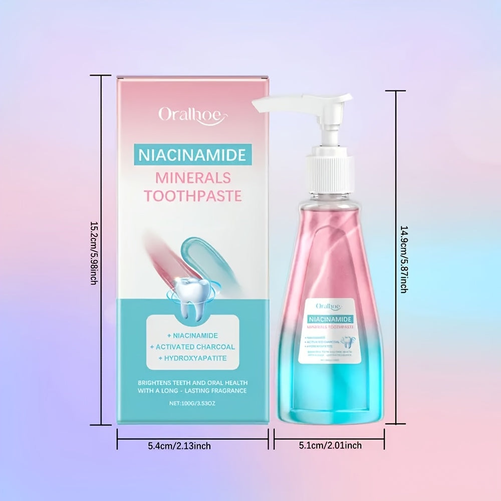 Toothpaste with Niacinamide, Breath Freshening Formula, Eliminates Plaque, Maintains Fresh Breath, Daily Oral Care, High-Quality Ingredients, Crucial for Hygiene, Family-Friendly Care, Gel Texture, Blue And Pink Packaging